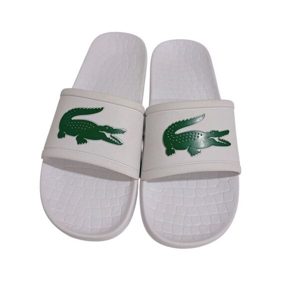 Lacoste White Slides with Green Logo - Picture 1 of 4